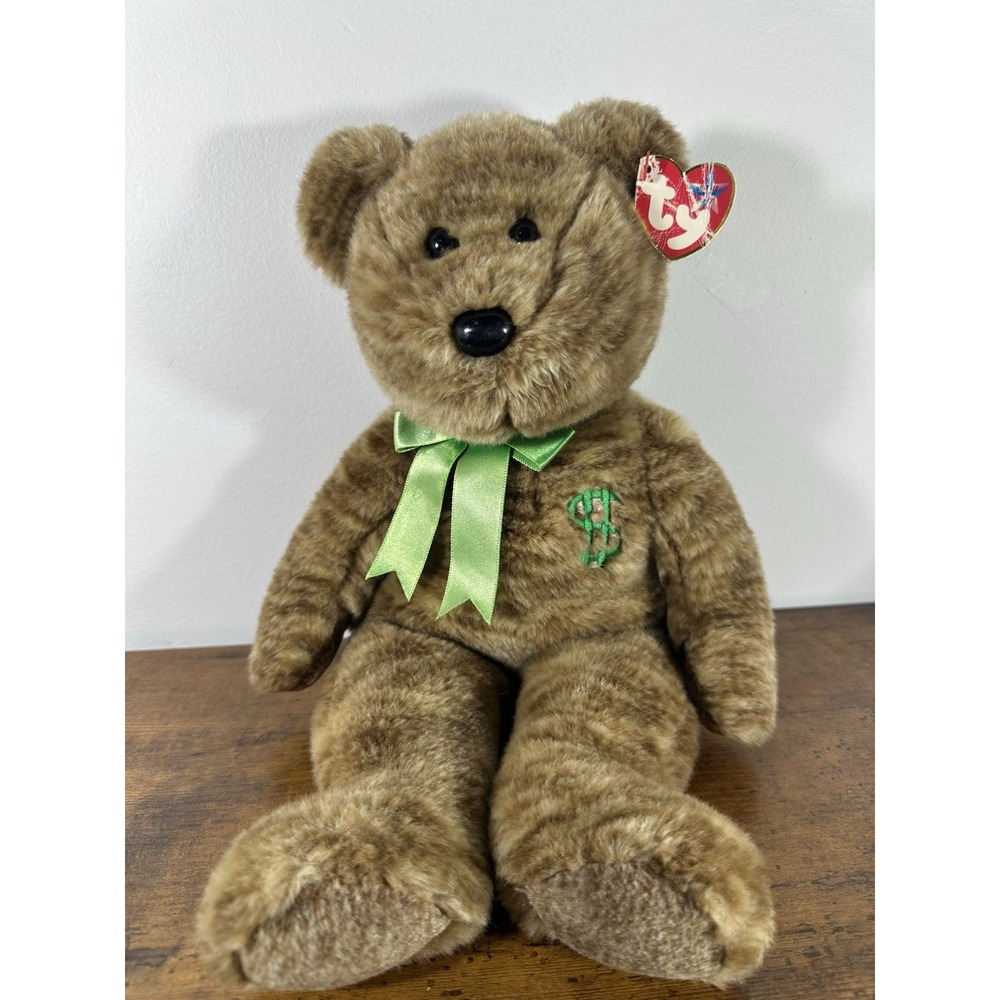 TY Beanie Baby Buddy Brown Billionaire Teddy Bear Plush With Embroidered $ 12"